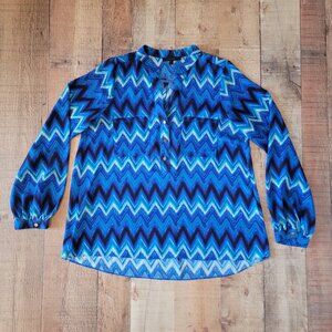 ARYNK Blue Zigzag Print Long Sleeve Blouse